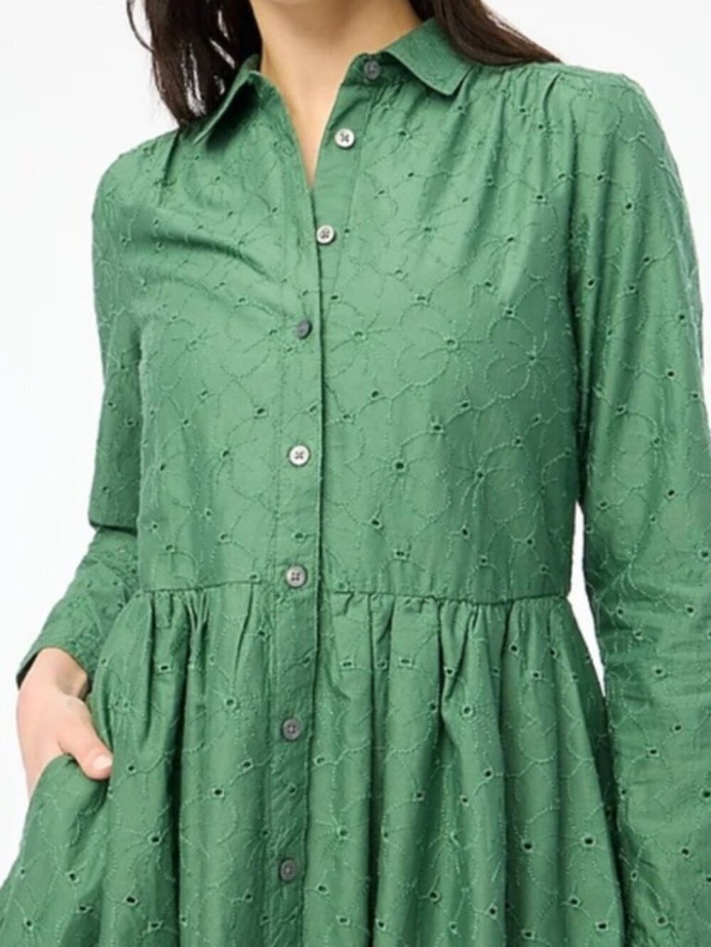 NWT J. Crew Eyelet Button Down Shirt Dress with Pockets Size 12